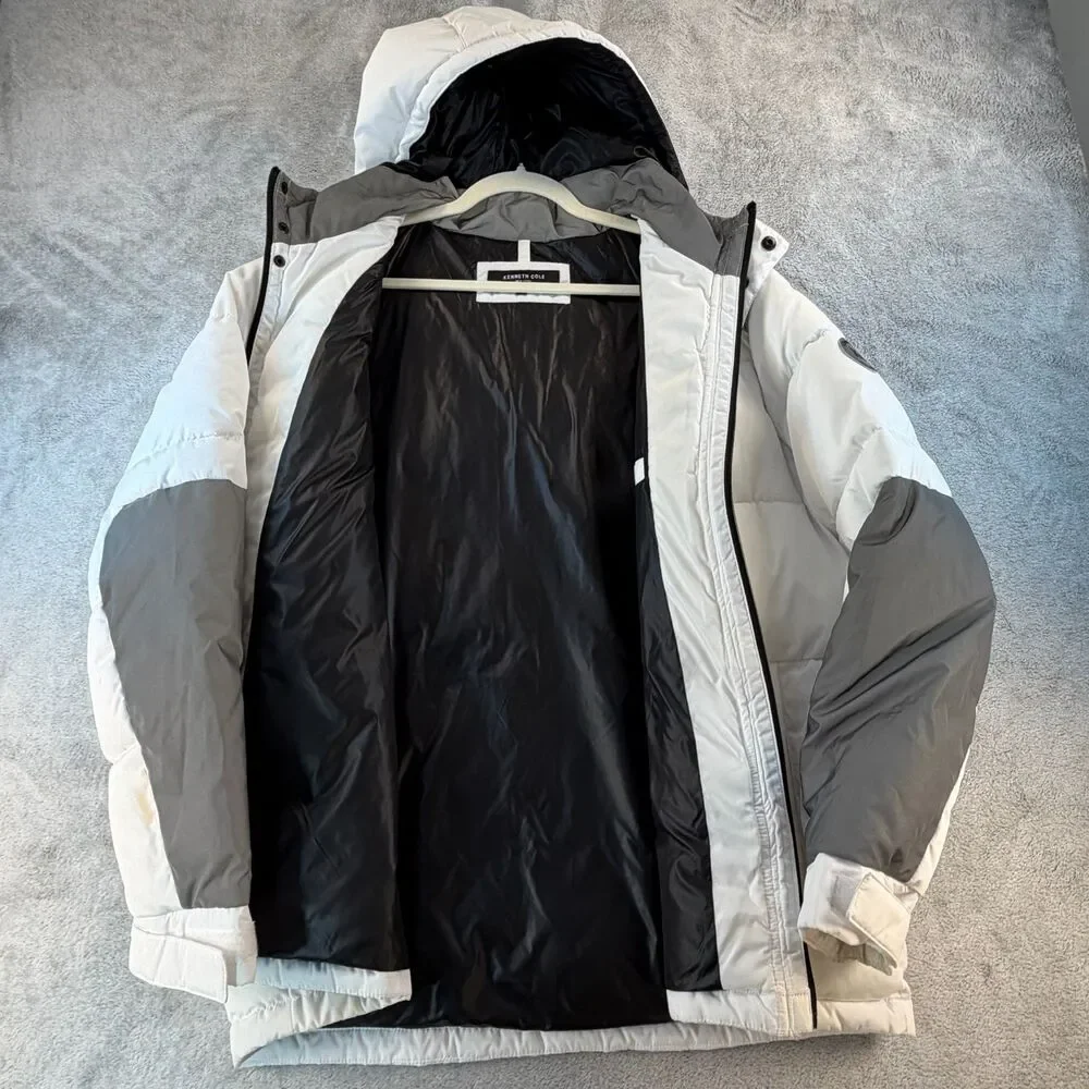 Kenneth Cole New York Puffer Jacket Men XL Hooded Gray